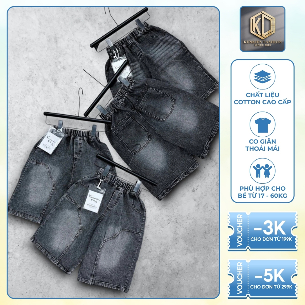 Quần Jeans Cho Bé Trai In Họa Tiết, Vải QCCC Êm Mềm Thấm Hút Mồ Hôi Tốt Đủ Size 17-60kg
