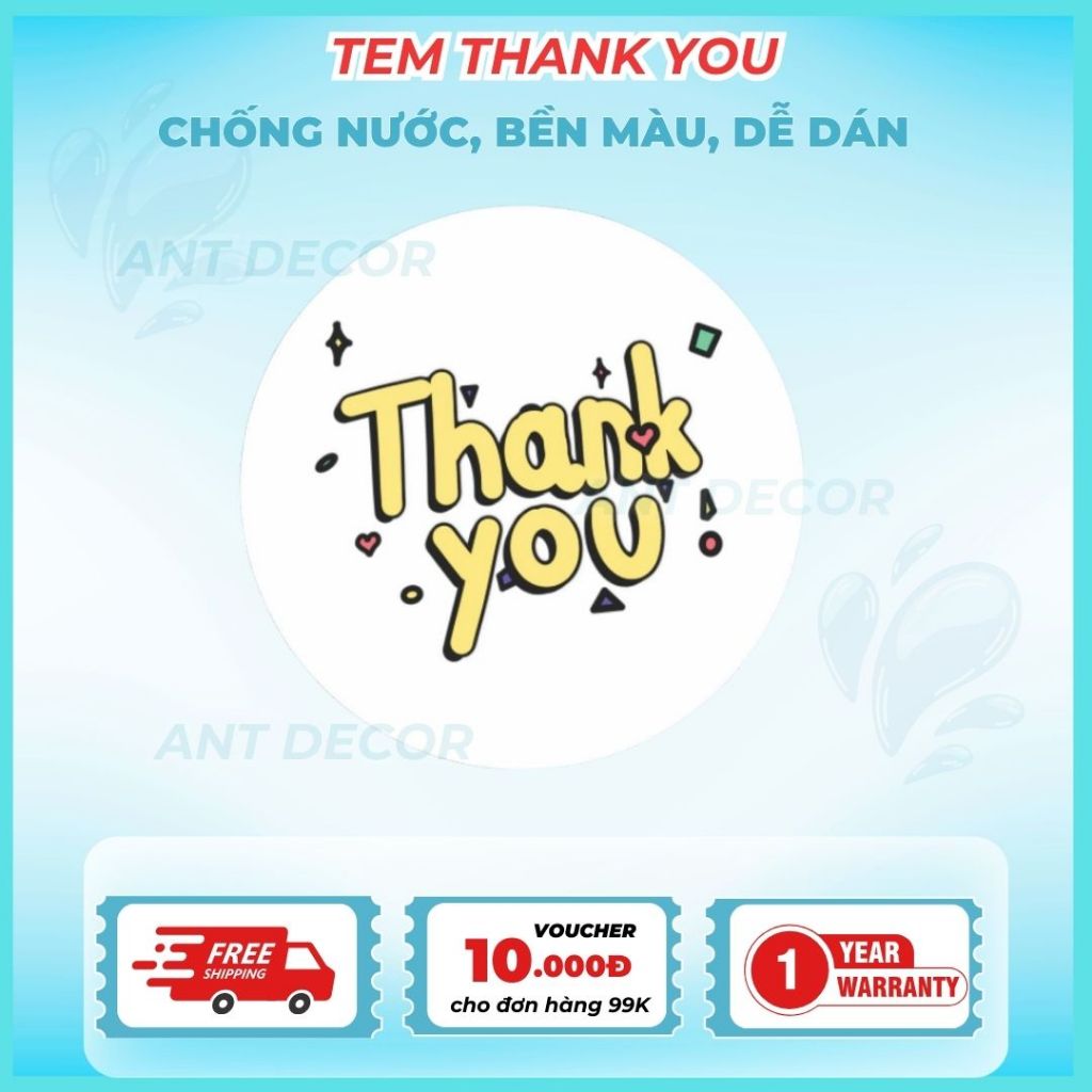 100 tem Thank You Decal dán nhiều màu - nhãn dán thanks - tem cám ơn cho shop