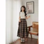 Chân váy xoè caro dáng dài xếp ly eo chun khóa thanh lịch vintage cá tính | Khao Boutique