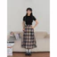 Chân váy xoè caro dáng dài xếp ly eo chun khóa thanh lịch vintage cá tính | Khao Boutique