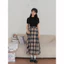 Chân váy xoè caro dáng dài xếp ly eo chun khóa thanh lịch vintage cá tính | Khao Boutique