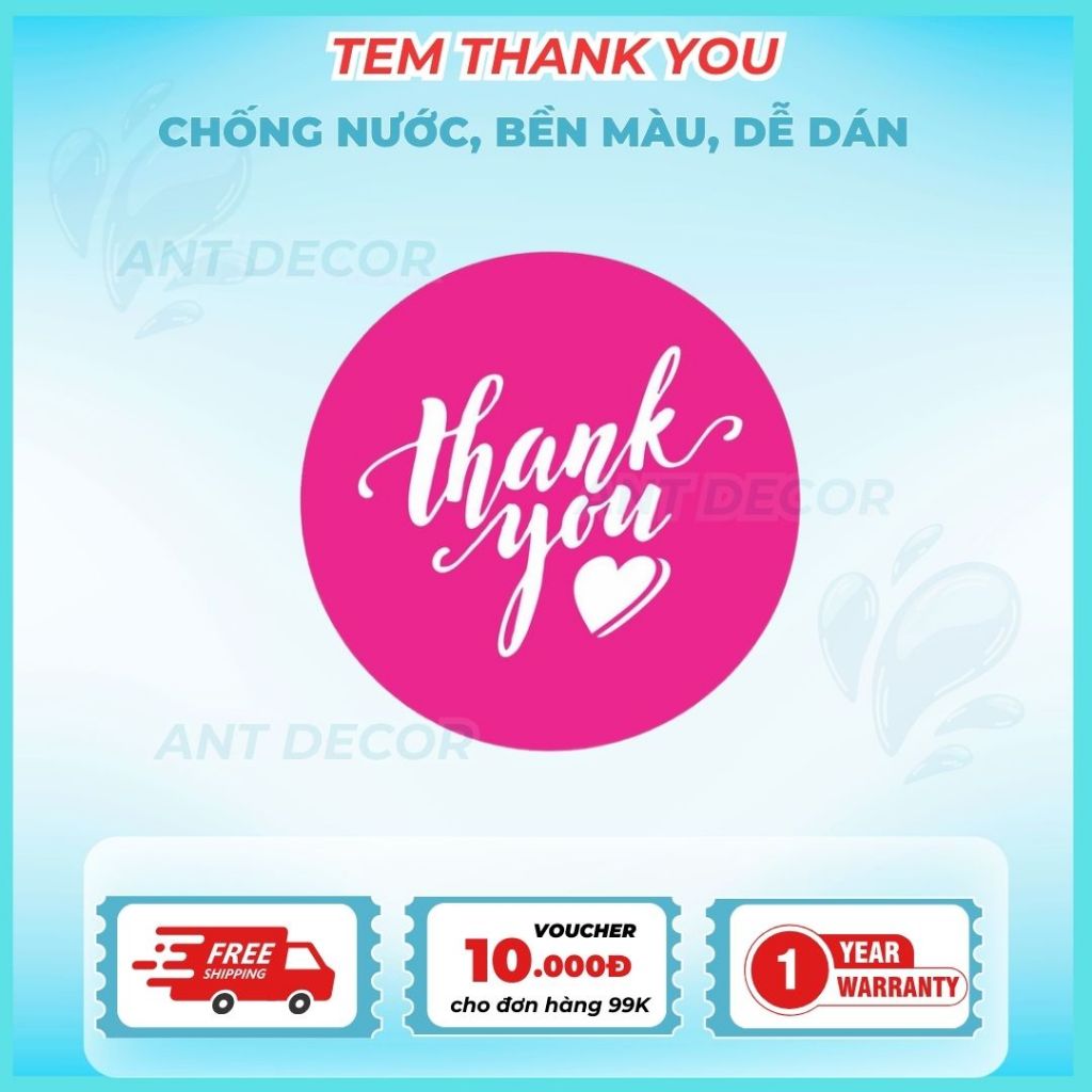 100 tem Thank You Decal dán nhiều màu - nhãn dán thanks - tem cám ơn cho shop