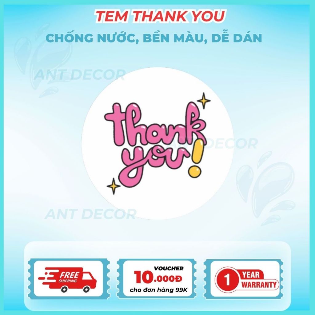 100 tem Thank You Decal dán nhiều màu - nhãn dán thanks - tem cám ơn cho shop