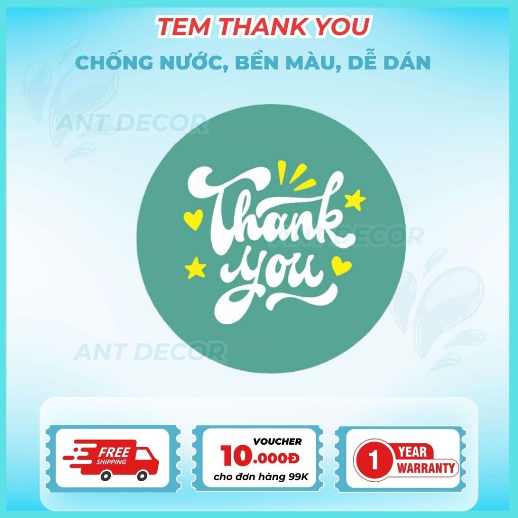 100 tem Thank You Decal dán nhiều màu - nhãn dán thanks - tem cám ơn cho shop