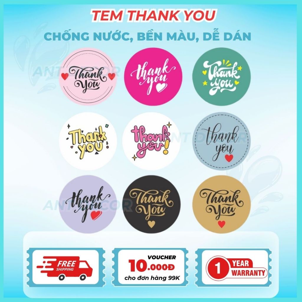 100 tem Thank You Decal dán nhiều màu - nhãn dán thanks - tem cám ơn cho shop