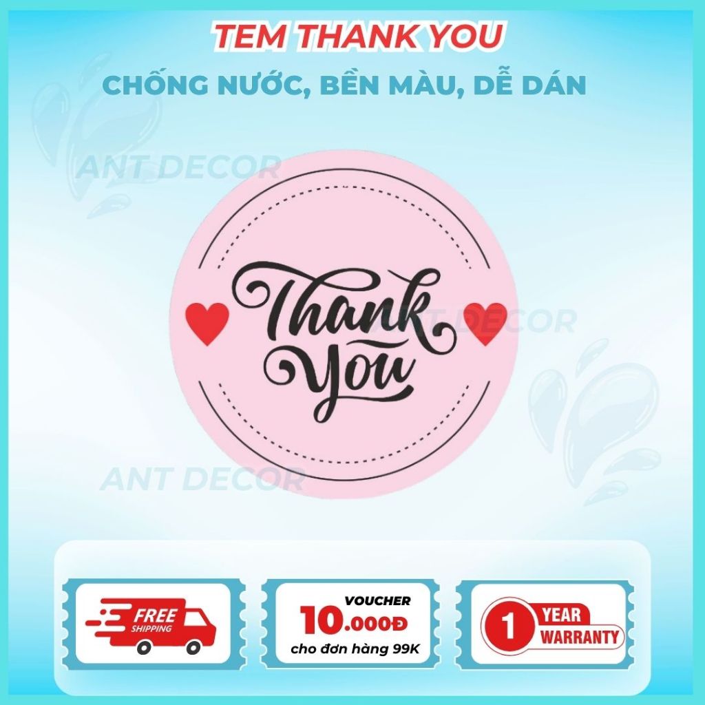 100 tem Thank You Decal dán nhiều màu - nhãn dán thanks - tem cám ơn cho shop