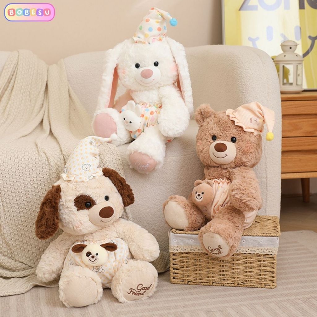 Gấu bông teddy phối đồ ngủ chất liệu lông xù cao cấp làm gấu ôm ngủ,quà tặng cho bé, bạn gái dễ thương, Bobesu