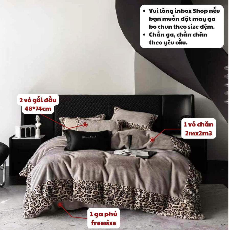 Bộ chăn ga gối nỉ nhung mềm ấm áp MemMinbedding Luxury thiết kế đơn giản sang trọng quý phái - (TỔNG HỢP 18 )