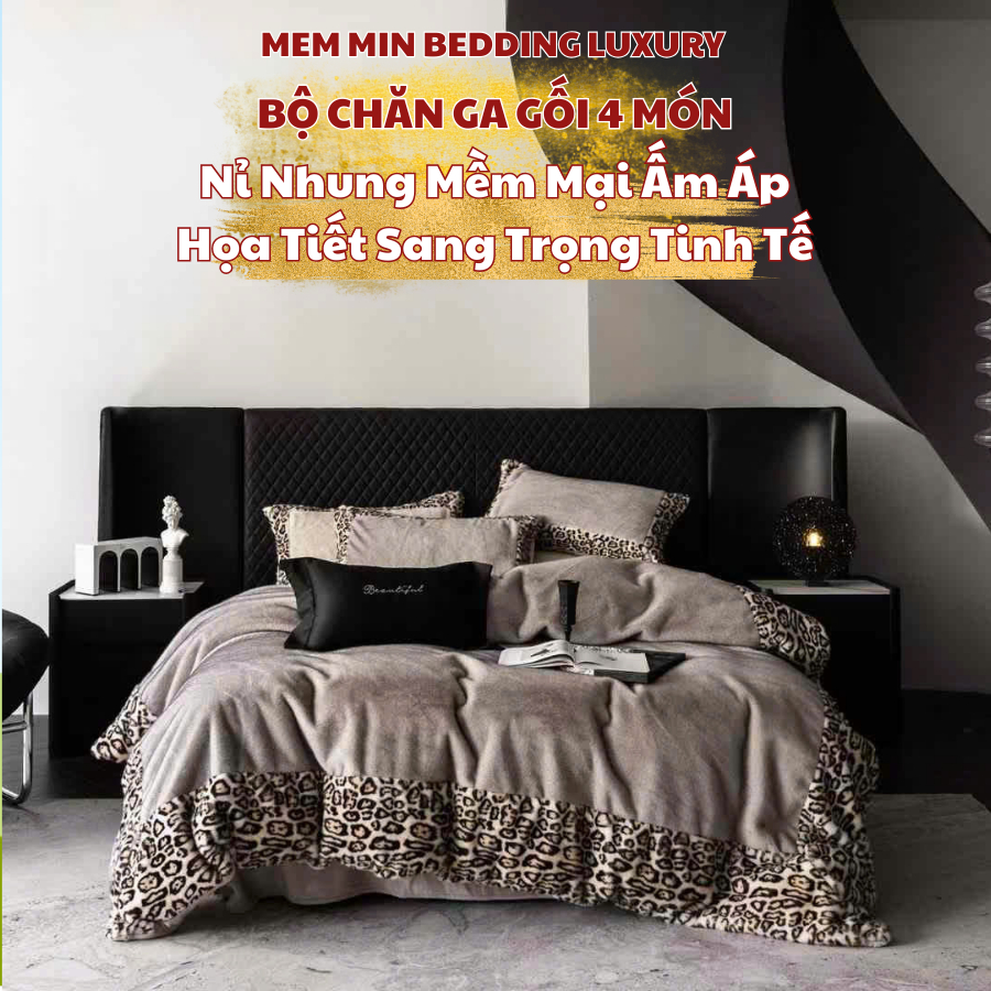 Bộ chăn ga gối nỉ nhung mềm ấm áp MemMinbedding Luxury thiết kế đơn giản sang trọng quý phái - (TỔNG HỢP 18 )