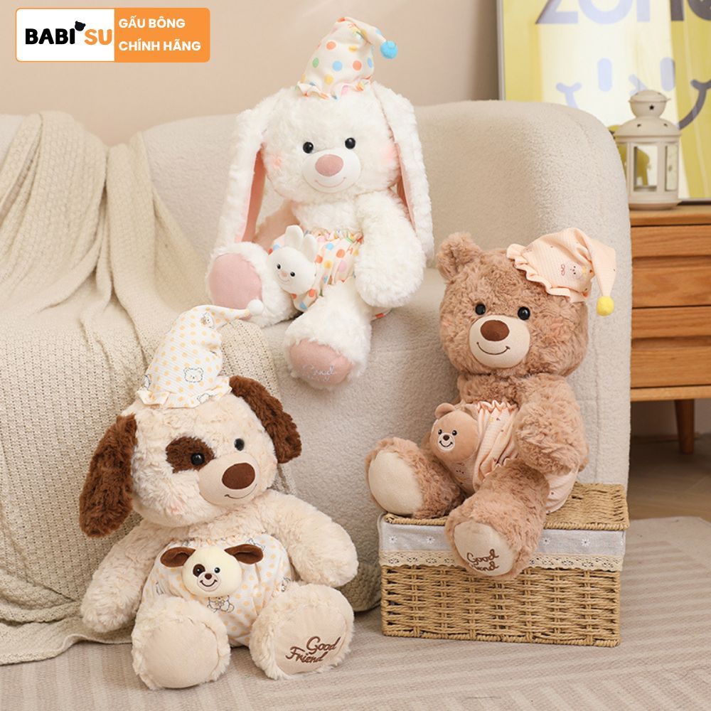 Gấu bông teddy mặc đồ ngủ dễ thương, Thú nhồi bông teddy chất liệu lông xù làm quà tặng,gấu ôm ngủ cho bé, babisu