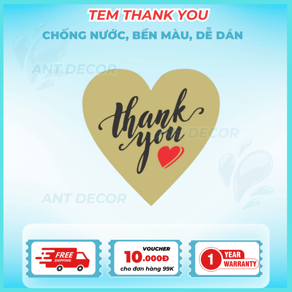 100 tem Thank You hình trái tim Decal dán nhiều màu - nhãn dán thanks - tem cám ơn cho shop