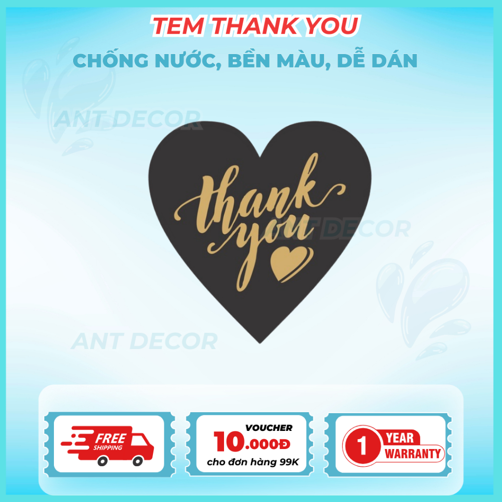 100 tem Thank You hình trái tim Decal dán nhiều màu - nhãn dán thanks - tem cám ơn cho shop