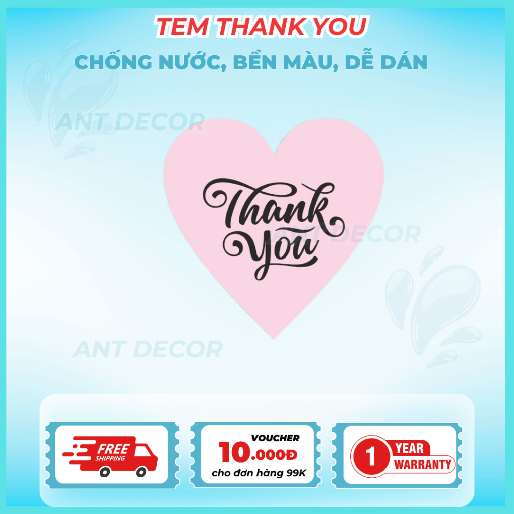 100 tem Thank You hình trái tim Decal dán nhiều màu - nhãn dán thanks - tem cám ơn cho shop