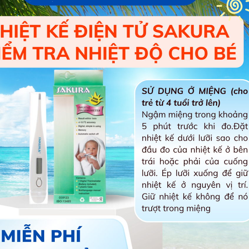 [HÀNG CTY + QUÀ] Nhiệt kế điện tử Sakura – Đo Nhiệt Độ Chính Xác Qua Miệng, Nách, Hậu Môn – Chuẩn Y Tế – Giá Rẻ