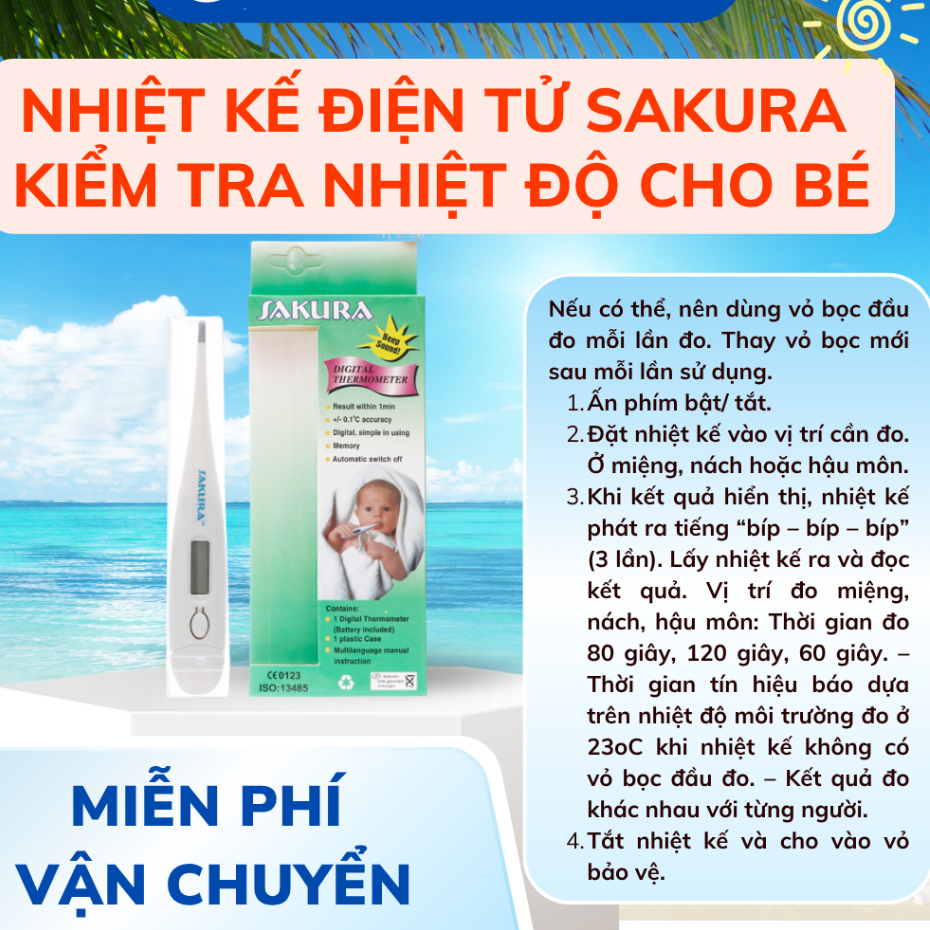 [HÀNG CTY + QUÀ] Nhiệt kế điện tử Sakura – Đo Nhiệt Độ Chính Xác Qua Miệng, Nách, Hậu Môn – Chuẩn Y Tế – Giá Rẻ