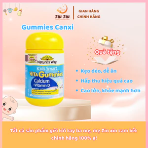 Kẹo Dẻo Vi Chất Cho Bé Nature’s Way Kids Smart Vita Gummies Calcium + Vitamin D, Kẹo Cao Hỗ Trợ Phát Triển Chiều Cao 60v