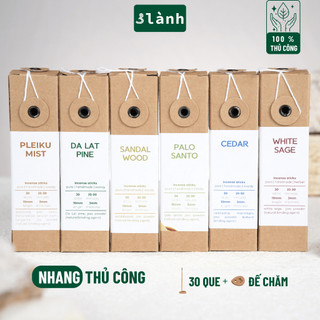 Nhang Thủ Công 3 Lành Hộp 30 Que Xông Thơm 100 % Tự Nhiên Không Hóa Chất Tặng Kèm Đế Chăm