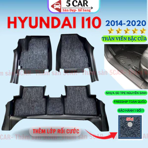 Thảm lót sàn NHỰA đúc TPE 5D xe Hyundai I10 2014- 2020, Mẫu Tràn viền bậc cửa - MẪU BẬC DÀI