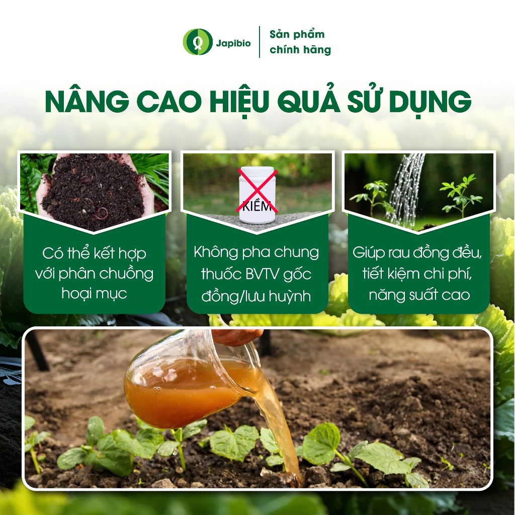Đạm Cá Hữu Cơ JapiBio 1L – Nguyên Chất Không Mùi, Kích Rễ Nuôi Lá, Rau Xanh Mướt Đồng Đều
