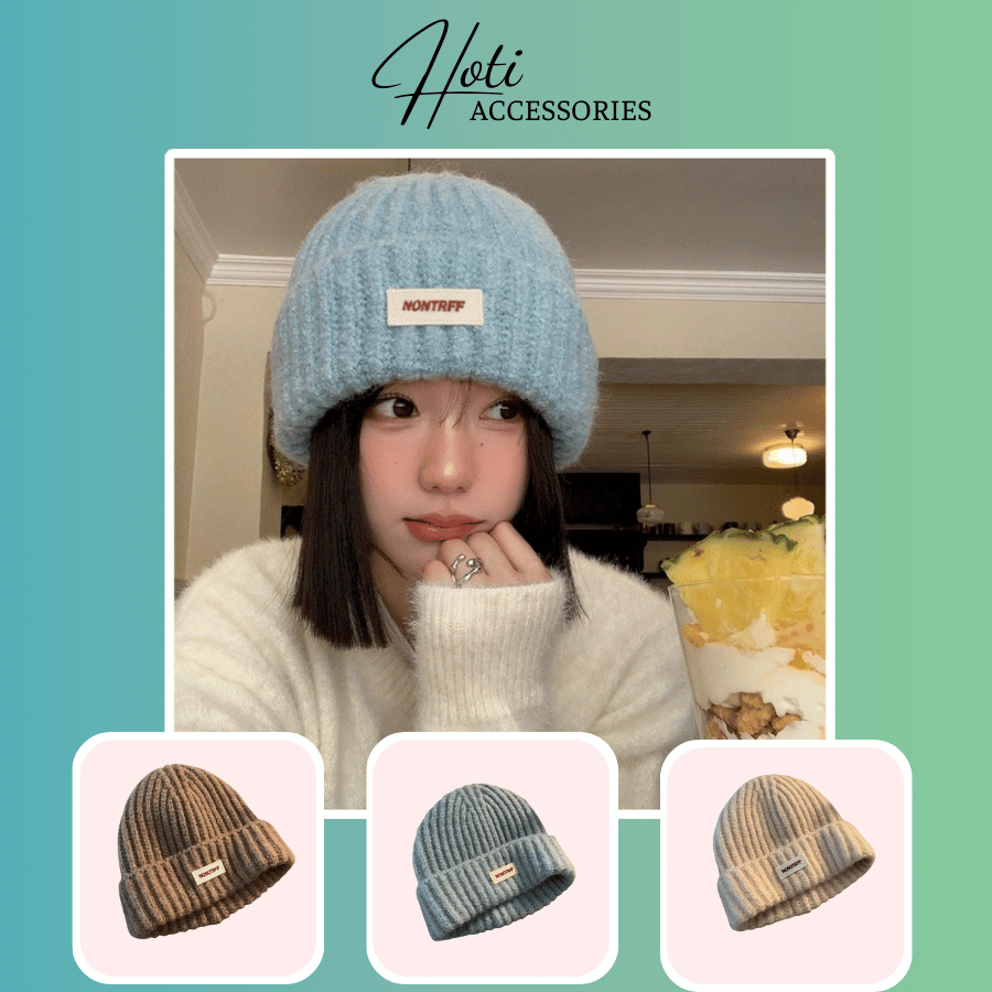 Mũ Len Beanie Giữ Ấm Unisex, Nón Len Trơn Phối Tag Chữ Thời Trang Mùa Đông Phong Cách Hàn Quốc - HOTI - NL113