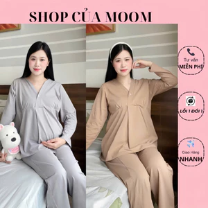 Bộ Bầu mặc nhà Thu Đông Trước và Sau Sinh cho Mẹ Bầu, chất Thun Cotton co dãn 4 chiều.
