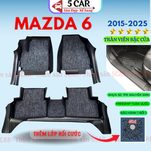 Thảm lót sàn NHỰA đúc TPE 5D xe Mazda 6 2015 - 2025, Mẫu Tràn viền bậc cửa - MẪU BẬC DÀI