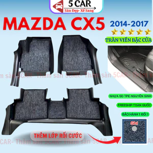 Thảm lót sàn NHỰA đúc TPE 5D xe Mazda CX5 2014- 2017, Mẫu Tràn viền bậc cửa - MẪU BẬC DÀI