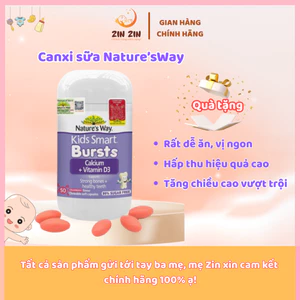 Viên Nhai Canxi Sữa Cho Bé Nature’s Way Kids Smart Calcium + Vitamin D3 Burstlets, Hỗ Trợ Xương Và Răng Chắc Khỏe 50v/h