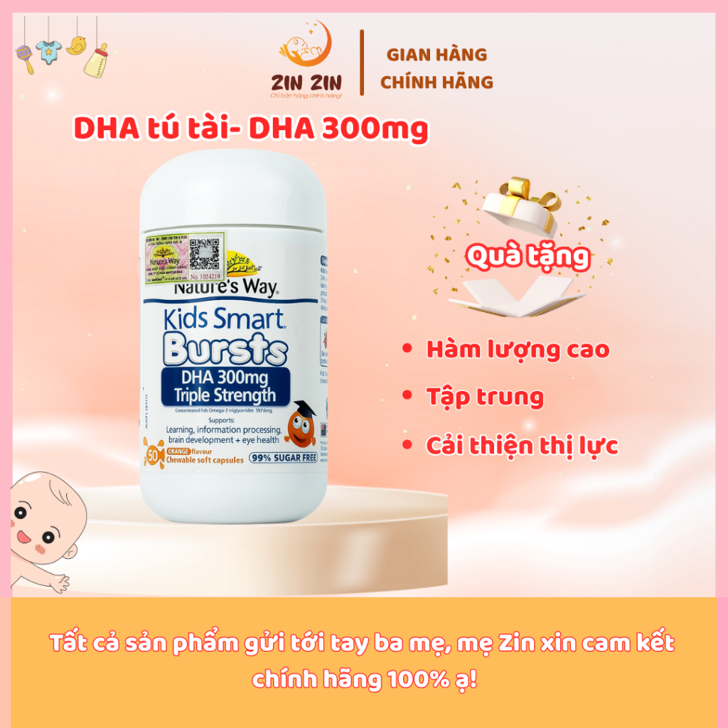 DHA Tú Tài Nature's Way - DHA 300mg Bổ Sung Dầu Cá Cô Đặc Omega 3 RTG Hàm Lượng Cao Cho Bé - Hộp 50 Viên