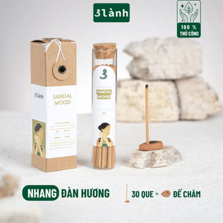 Nhang Thủ Công Đàn Hương 3 Lành Hộp 30 Que Xông Thơm 100 % Tự Nhiên Không Hóa Chất Tặng Kèm Đế Chăm