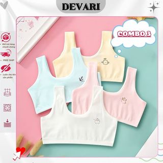 COMBO 3 Áo lót bé gái dậy thì chất cotton thoáng khí thấm hút mồ hôi họa tiết xinh xắn DEVARI B341