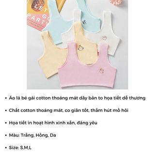 COMBO 3 Áo lót bé gái dậy thì chất cotton thoáng khí thấm hút mồ hôi họa tiết xinh xắn DEVARI B341