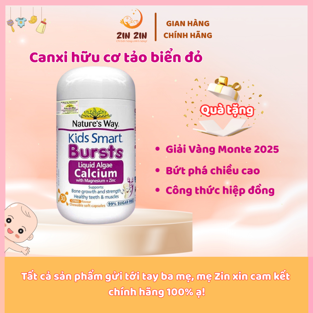 Canxi Tổ Ong Tảo Biển Đỏ Nature's Way Kids Smart Bursts Liquid Giúp Xương Răng Chắc Khỏe Cho Trẻ Từ 6 Tháng Tuổi 30 Viên