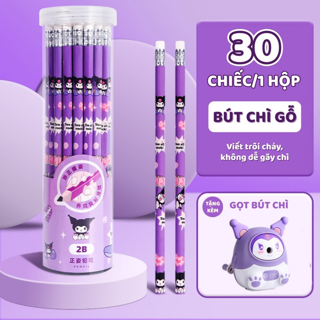 Gọt bút chì quay tay hot trend - Hộp 30 bút chì, tẩy chì thỏ dễ thương cho bé