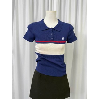 Áo Polo Len Viền Sọc Nữ Ngắn Tay Chất Len Mongtoghi Form Dáng Boxy Vừa Vặn Tôn Dáng Hàng Quảng Châu.