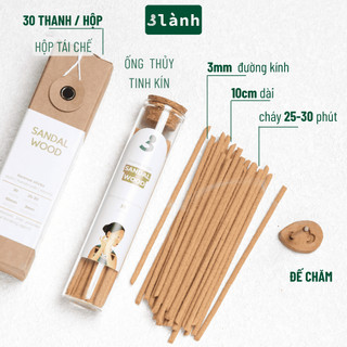 Nhang Thủ Công Đàn Hương 3 Lành Hộp 30 Que Xông Thơm 100 % Tự Nhiên Không Hóa Chất Tặng Kèm Đế Chăm
