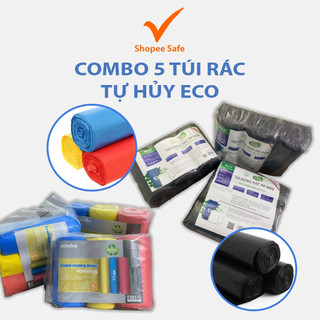 Combo 5 túi rác tự hủy sinh học Eco cuộn nhiều màu có mùi hương dai bền 1kg