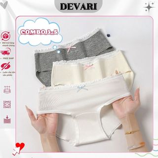 SET3-5 Quần lót nữ cotton viền bèo dễ thương cạp vừa tôn dáng đáy lót 2 lớp kháng khuẩn DEVARI L4119