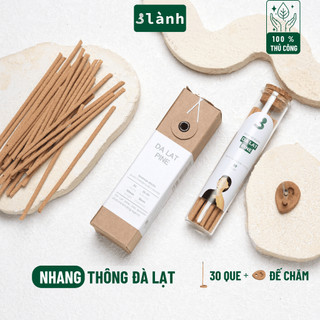Nhang Thủ Công Thông Đà Lạt 3 Lành Hộp 30 Que Xông Thơm 100 % Tự Nhiên Không Hóa Chất Tặng Kèm Đế Chăm