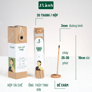 Nhang Thủ Công Thông Đà Lạt 3 Lành Hộp 30 Que Xông Thơm 100 % Tự Nhiên Không Hóa Chất Tặng Kèm Đế Chăm
