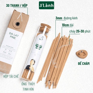 Nhang Thủ Công Thông Đà Lạt 3 Lành Hộp 30 Que Xông Thơm 100 % Tự Nhiên Không Hóa Chất Tặng Kèm Đế Chăm