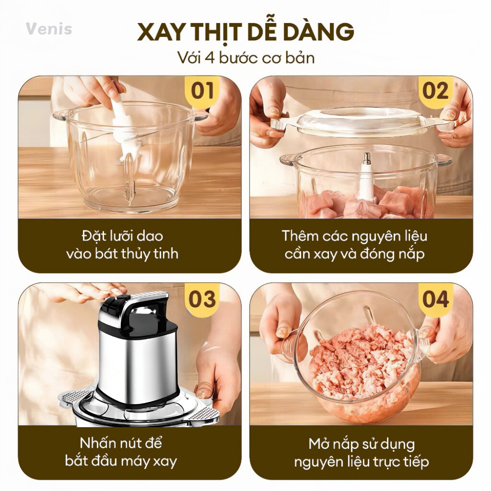 [TTT] Máy Xay Thịt Inox 304 Cao Cấp 2 Lít – 4 Dao Kép Siêu Sắc, Xay Nhanh Mạnh 300W - ảnh 2