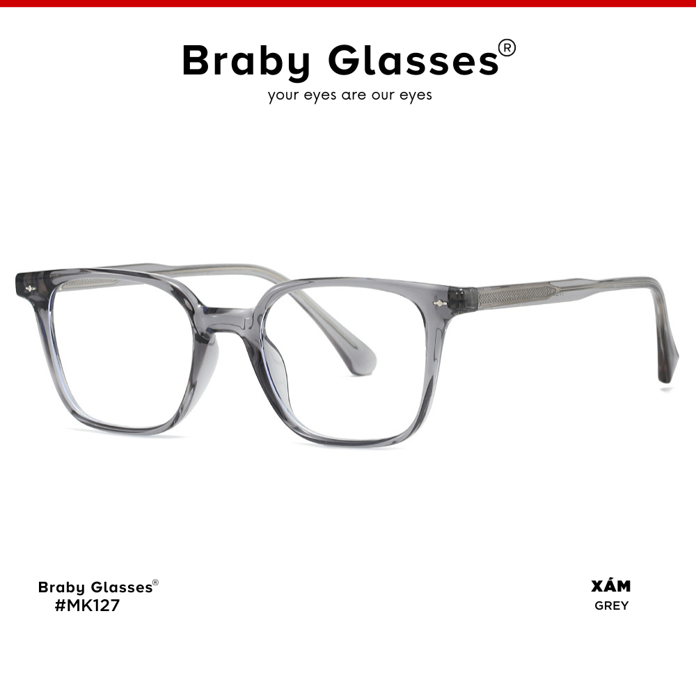 Gọng Kính Cận Dẻo Vuông Nam Nữ Braby Glasses Chất Liệu Nhựa Dẻo Siêu Nhẹ Thiết Kế Sang Trọng MK127