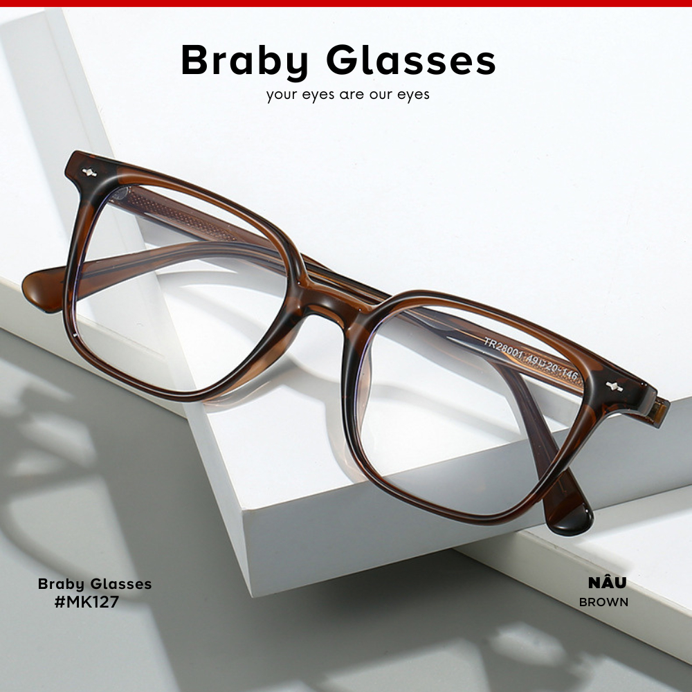 Gọng Kính Cận Dẻo Vuông Nam Nữ Braby Glasses Chất Liệu Nhựa Dẻo Siêu Nhẹ Thiết Kế Sang Trọng MK127