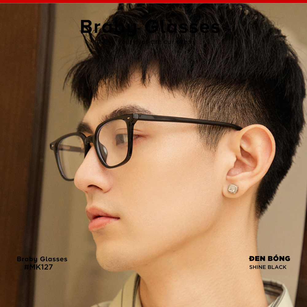 Gọng Kính Cận Dẻo Vuông Nam Nữ Braby Glasses Chất Liệu Nhựa Dẻo Siêu Nhẹ Thiết Kế Sang Trọng MK127