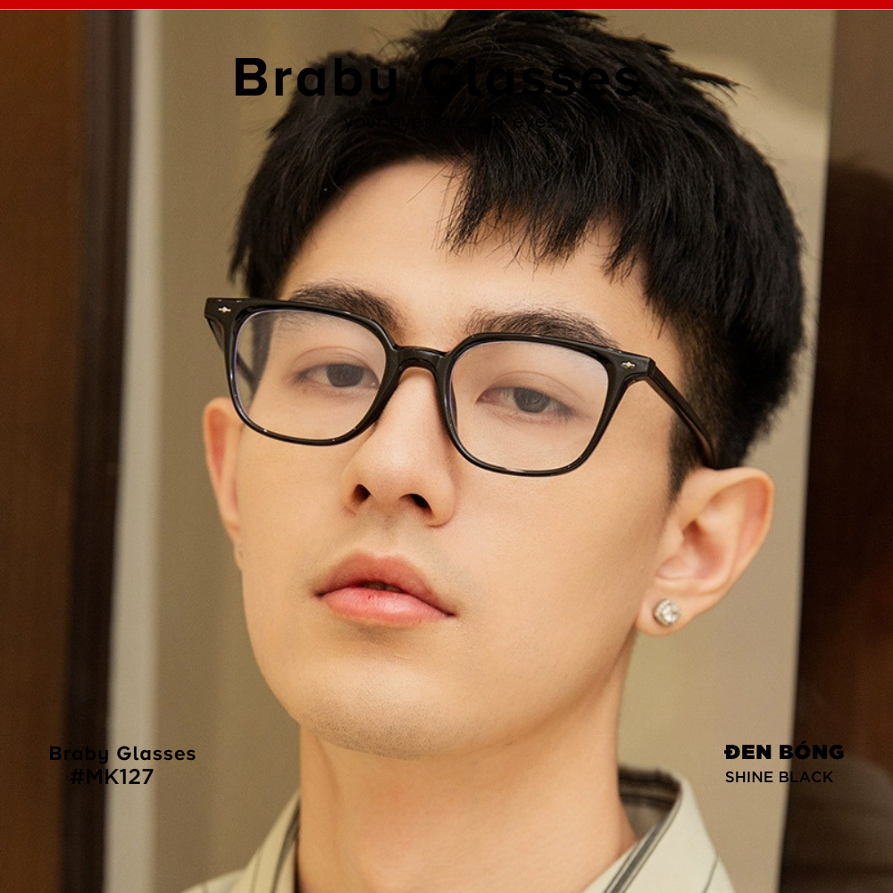 Gọng Kính Cận Dẻo Vuông Nam Nữ Braby Glasses Chất Liệu Nhựa Dẻo Siêu Nhẹ Thiết Kế Sang Trọng MK127
