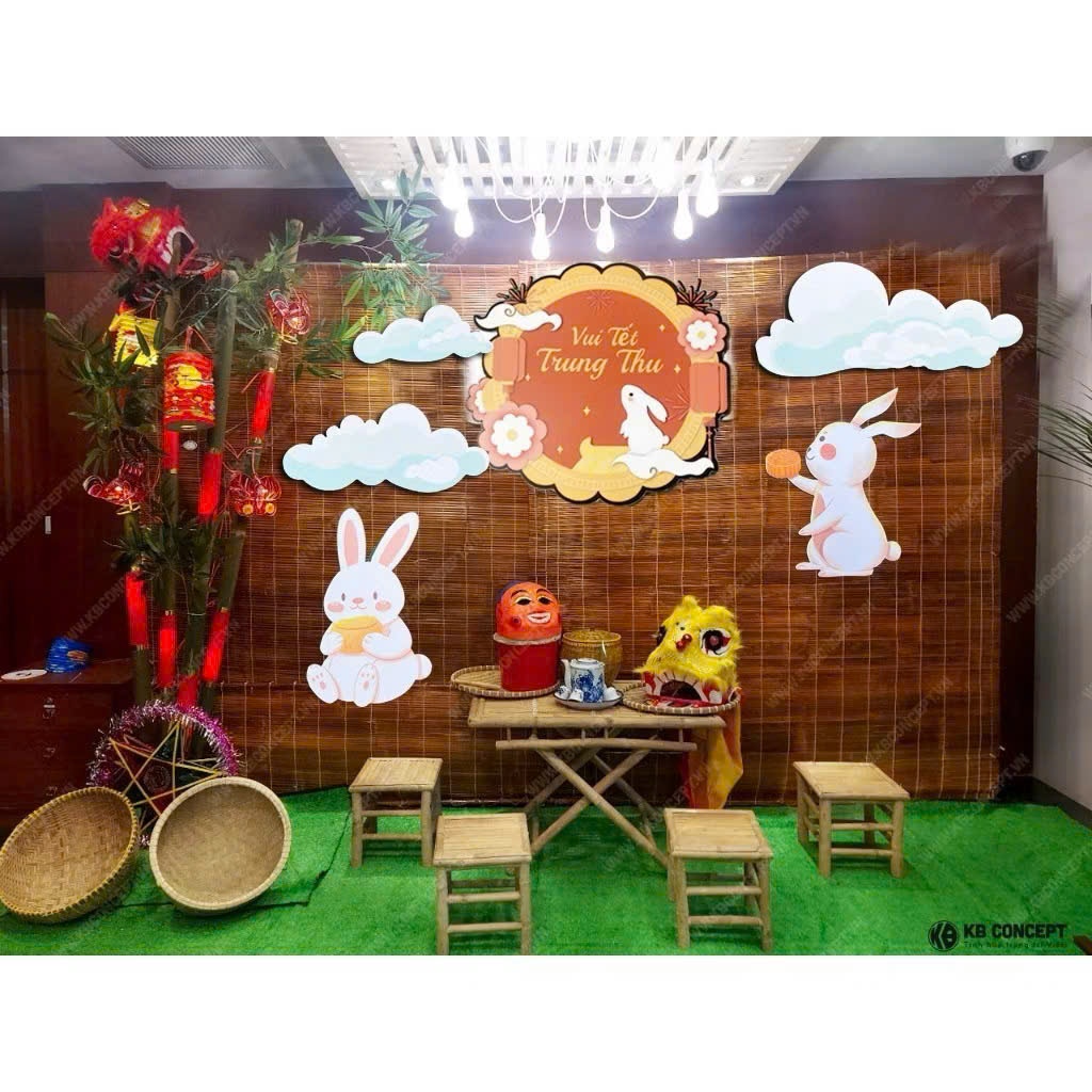 Bộ 3 mây màu 2 thỏ  trang trí trung thu