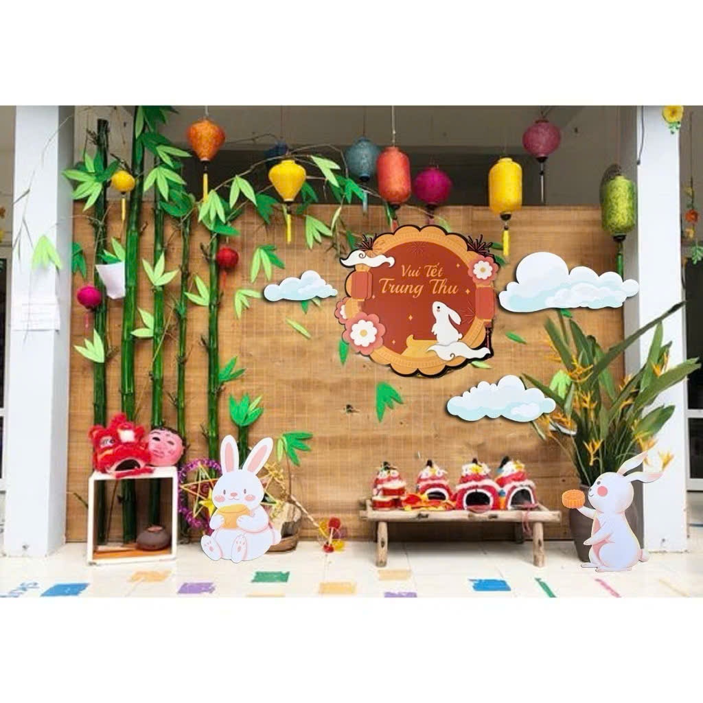 Bộ 3 mây màu 2 thỏ  trang trí trung thu