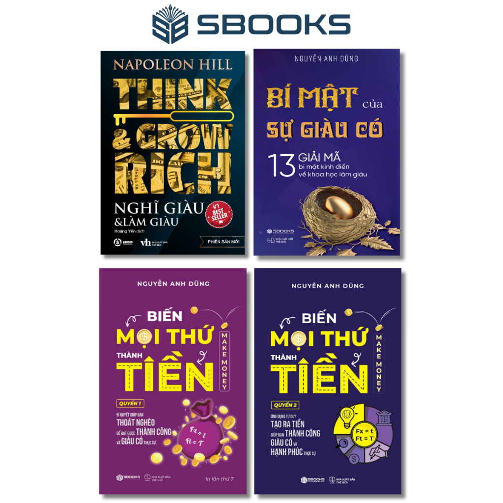 Sách - Combo 4 Cuốn: Biến Mọi Thứ Thành Tiền (1+ 2) - Nghĩ Giàu Làm Giàu - Bí Mật Của Sự Giàu Có