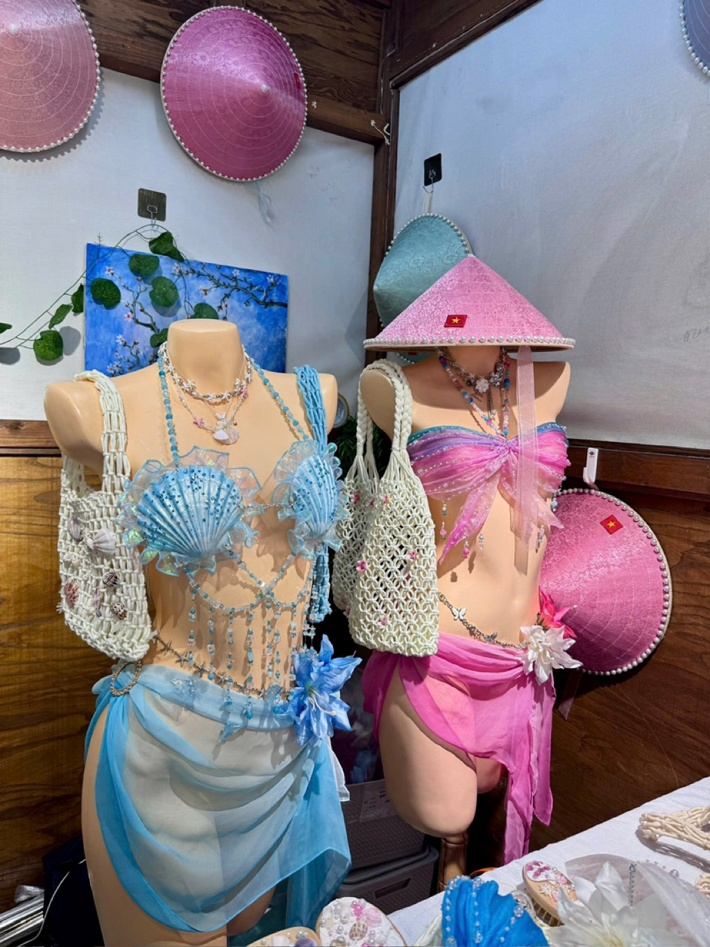 [ Ảnh thật shop làm ] Set Bikini Sò Xanh Nàng Tiên Cá -Tặng dây chuyền vỏ sò & 2 kẹp hoa bất kỳ,chip(Chưa gồm phụ kiện)